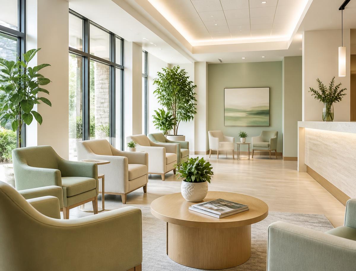 Bright, modern patient lounge at Meraki Integrative in New York City